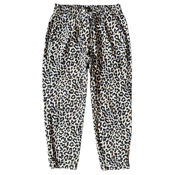 J Crew Leopard Print Linen Cotton Drawstring Pants Women Cheetah Animal Size 4 - Picture 1 of 9